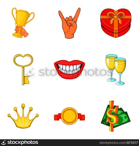 Offering icons set. Cartoon set of 9 offering vector icons for web isolated on white background. Offering icons set, cartoon style