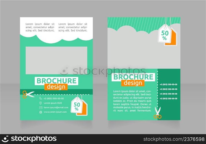 Offering low prices at grocery store blank brochure design. Template set with copy space for text. Premade corporate reports collection. Editable 2 paper pages. Ubuntu Bold, Regular fonts used. Offering low prices at grocery store blank brochure design