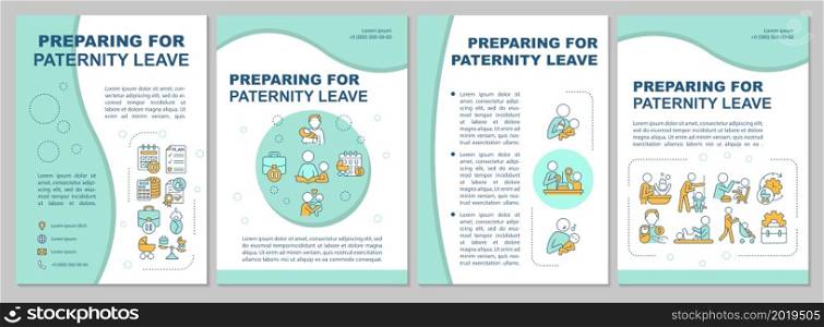 Offering paternity leave brochure template. Bonding with newborn. Flyer, booklet, leaflet print, cover design with linear icons. Vector layouts for presentation, annual reports, advertisement pages. Offering paternity leave brochure template