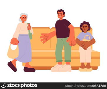 Offering seat to elderly on public transport cartoon flat illustration. Man giving up seat to senior citizen 2D characters isolated on white background. Priority seating scene vector color image. Offering seat to elderly on public transport cartoon flat illustration