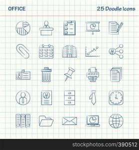Office 25 Doodle Icons. Hand Drawn Business Icon set
