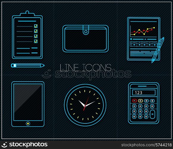 Office and business work elements set. Line icon