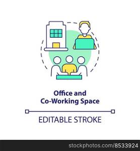 Office and co-working space concept icon. Startup program abstract idea thin line illustration. Effective collaboration. Isolated outline drawing. Editable stroke. Arial, Myriad Pro-Bold fonts used. Office and co-working space concept icon