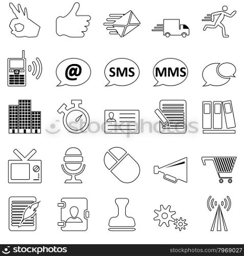 Office and Communication Icon Set in Thin Line Design