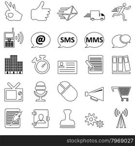 Office and Communication Icon Set in Thin Line Design