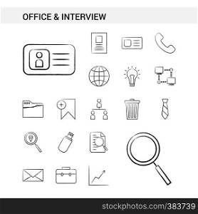 Office and Interview hand drawn Icon set style, isolated on white background. - Vector