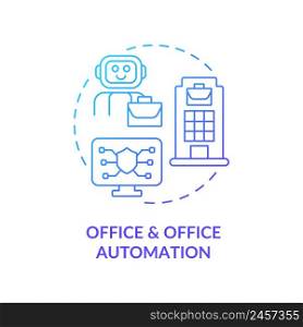Office and office automation blue gradient concept icon. Information systems kind abstract idea thin line illustration. Future of work. Isolated outline drawing. Myriad Pro-Bold font used. Office and office automation blue gradient concept icon