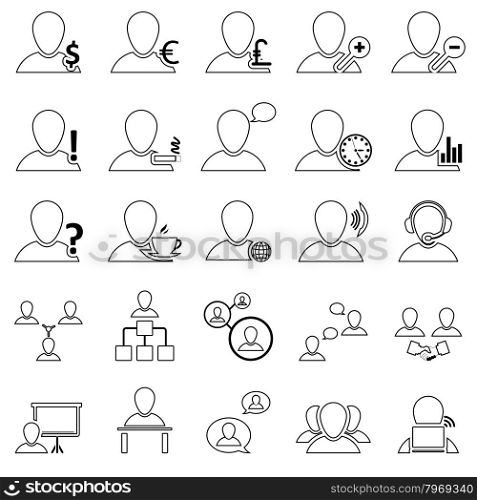 Office and People Icon Set in Thin Line Design.