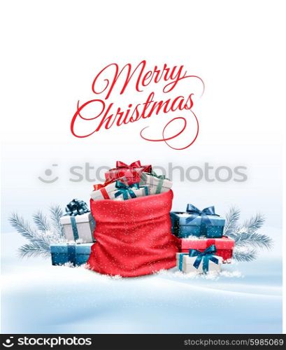 Office Background with Santa Hat, Tablet and Office Supplies. Business Concept. Vector.