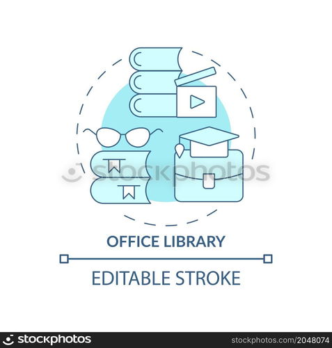 Office books archive concept icon. Employee relax and learning. Reading area abstract idea thin line illustration. Isolated outline drawing. Editable stroke. Roboto-Medium, Myriad Pro-Bold fonts used. Office books archive concept icon