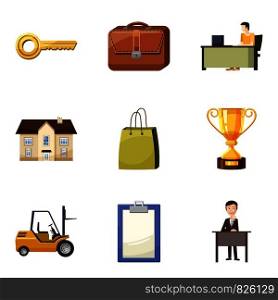 Office building icons set. Cartoon set of 9 office building vector icons for web isolated on white background. Office building icons set, cartoon style