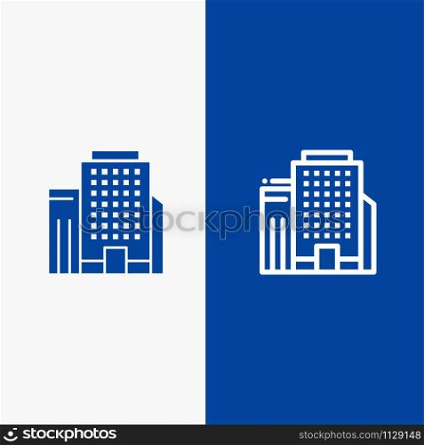 Office, Building, Job Line and Glyph Solid icon Blue banner Line and Glyph Solid icon Blue banner