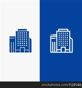 Office, Building, Job Line and Glyph Solid icon Blue banner Line and Glyph Solid icon Blue banner