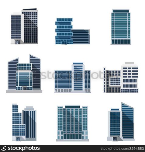 Office buildings and business centers flat icons set isolated vector illustration. Office Buildings Set