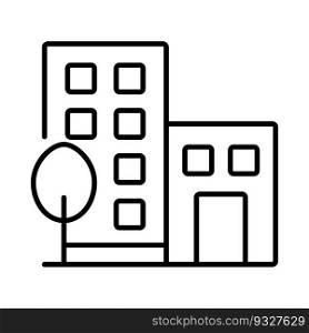 Office buildings vector line icon on white background.