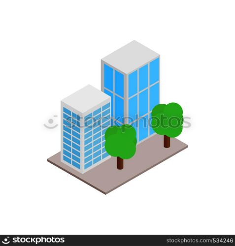 Office buildings with trees icon in isometric 3d style on a white background. Office buildings with trees icon