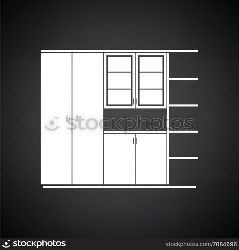 Office cabinet icon. Black background with white. Vector illustration.