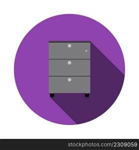 Office Cabinet Icon. Flat Circle Stencil Design With Long Shadow. Vector Illustration.