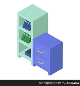 Office cabinet icon isometric vector. Cabinet with shelve and closed locker icon. Office furniture, equipment, interior. Office cabinet icon isometric vector. Cabinet with shelve and closed locker icon