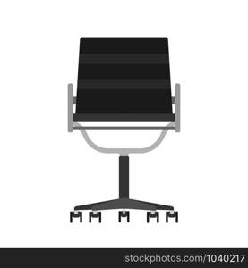 Office chair front view vector icon fruniture. Seat business interior element work job. Black flat ergonomic equipment