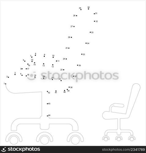 Office Chair Icon Connect The Dots, Office Furniture Icon, Modern Desk Swivel Chair Vector Art Illustration, Puzzle Game Containing A Sequence Of Numbered Dots