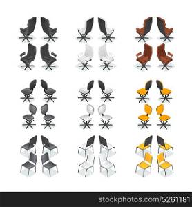 Office Chair Icon Set. Colored and isolated isometric office chair icon set with different styles and colors vector illustration