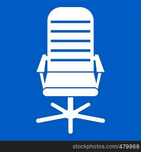 Office chair icon white isolated on blue background vector illustration. Office chair icon white
