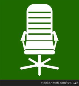 Office chair icon white isolated on green background. Vector illustration. Office chair icon green