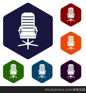 Office chair icons set rhombus in different colors isolated on white background. Office chair icons set