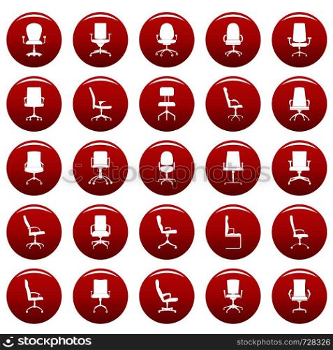 Office chair icons set. Simple illustration of 25 office chair vector icons red isolated. Office chair icons set vetor red