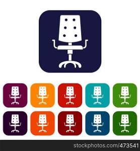 Office chair icons set vector illustration in flat style In colors red, blue, green and other. Office chair icons set flat