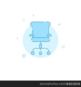 Office chair vector icon. Flat illustration. Filled line style. Blue monochrome design.. Office chair flat vector icon. Filled line style. Blue monochrome design.