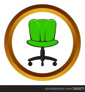 Office chair vector icon in golden circle, cartoon style isolated on white background. Office chair vector icon, cartoon style