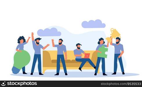 Office day vector illustration business work person cartoon. Flat character concept work design. Man and woman workplace employee job. Team life coworking daily. Busy human creative team meeting