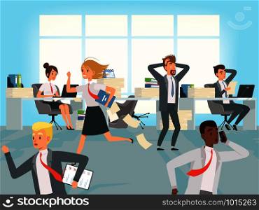 Office deadline. Business workers managers stress running on workplaces at work vector characters. Illustration of office stress, business workplace. Office deadline. Business workers managers stress running on workplaces at work vector characters