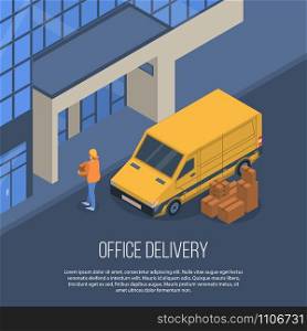 Office delivery concept background. Isometric illustration of office delivery vector concept background for web design. Office delivery concept background, isometric style