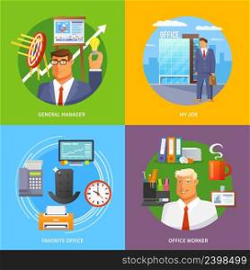 Office design concept set with worker and manager avatars flat isolated vector illustration. Flat Office Set
