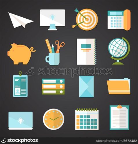 Office desk icons set of computer telephone and stationery isolated vector illustration