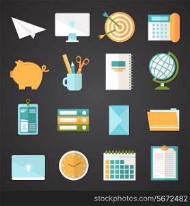 Office desk icons set of computer telephone and stationery isolated vector illustration
