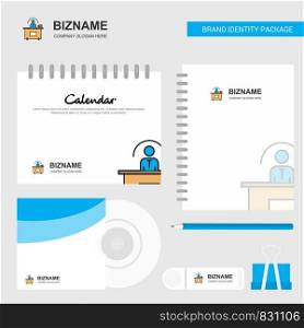 Office desk Logo, Calendar Template, CD Cover, Diary and USB Brand Stationary Package Design Vector Template
