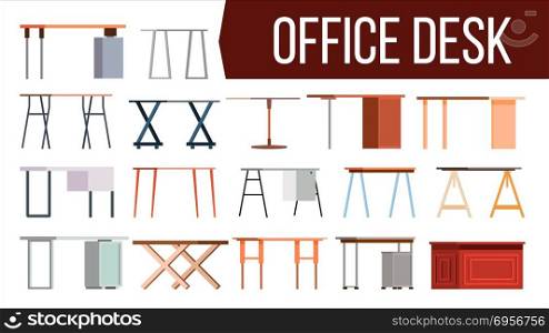 Office Desk Set Vector. Home Table. Office Creative Modern Desk. Interior Table Workplace Design Element. Work Space. Flat Isolated Furniture Illustration. Office Desk Set Vector. Home Table. Office Creative Modern Desk. Interior Table Workplace Design Element. Work Space. Isolated Furniture Illustration