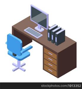 Office desktop icon isometric vector. Table desk. Business work. Office desktop icon isometric vector. Table desk