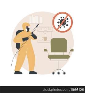 Office disinfection service abstract concept vector illustration. Clean workspace, surface sanitizing, employee safety amid covid19 pandemic, virus exposure, personal protection abstract metaphor.. Office disinfection service abstract concept vector illustration.