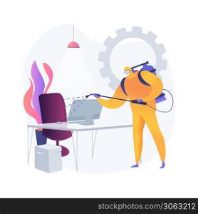 Office disinfection service abstract concept vector illustration. Clean workspace, surface sanitizing, employee safety amid covid19 pandemic, virus exposure, personal protection abstract metaphor.. Office disinfection service abstract concept vector illustration.