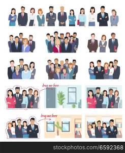 Office employees of all kind in working environment and isolated on white background. Successful bosses, responsible deputy chiefs, executive managers and hard working employees. Set of business people.. Office Employees Big Illustrations Collection