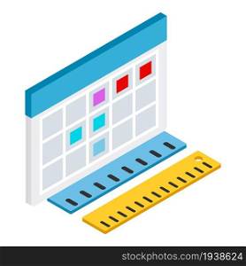Office equipment icon isometric vector. Desk calendar and two ruler icon. Stationery, measurement tool. Office equipment icon isometric vector. Desk calendar and two ruler icon