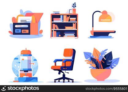 Office equipment in UX UI flat style isolated on background