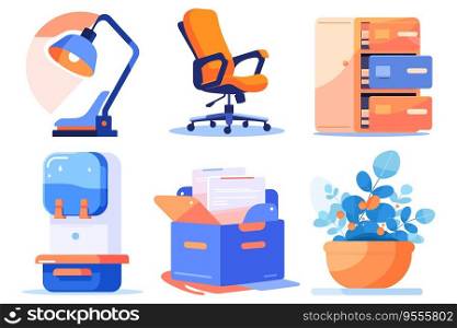 Office equipment in UX UI flat style isolated on background