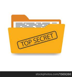 Office folder with documents,top secret- inscription,isolated on white background,flat vector illustration. Office folder with documents,top secret- inscription