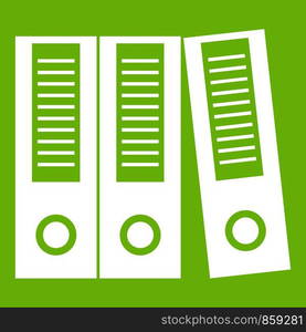 Office folders icon white isolated on green background. Vector illustration. Office folders icon green